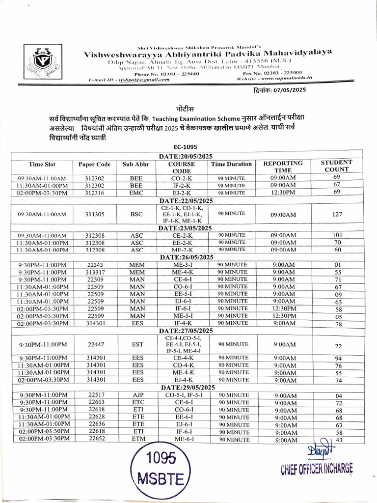MSBTE Winter 2025 Exam Time Table | PDF | Computer Access Control ...