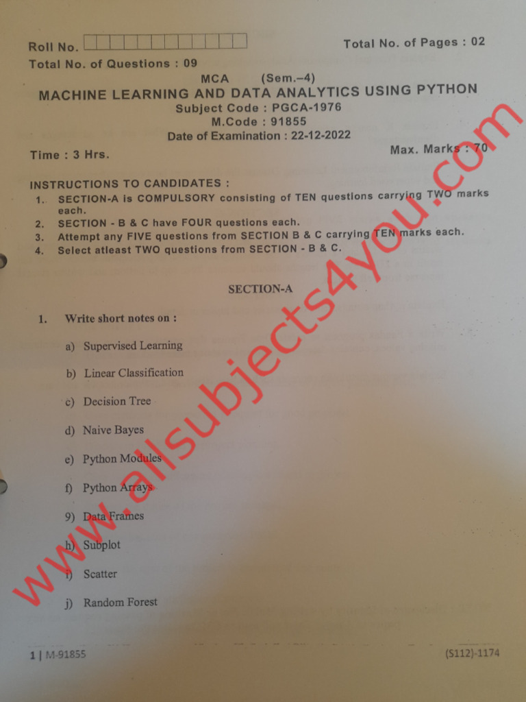 Sem 4 PGCA 1976 Machine Learning and Data Analytics Using Python ...