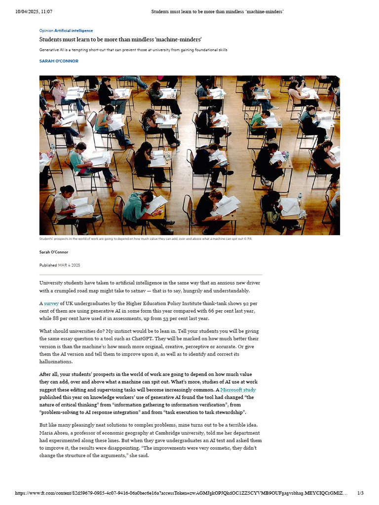 Students Must Learn To Be More Than Mindless Machine-Minders' | PDF ...