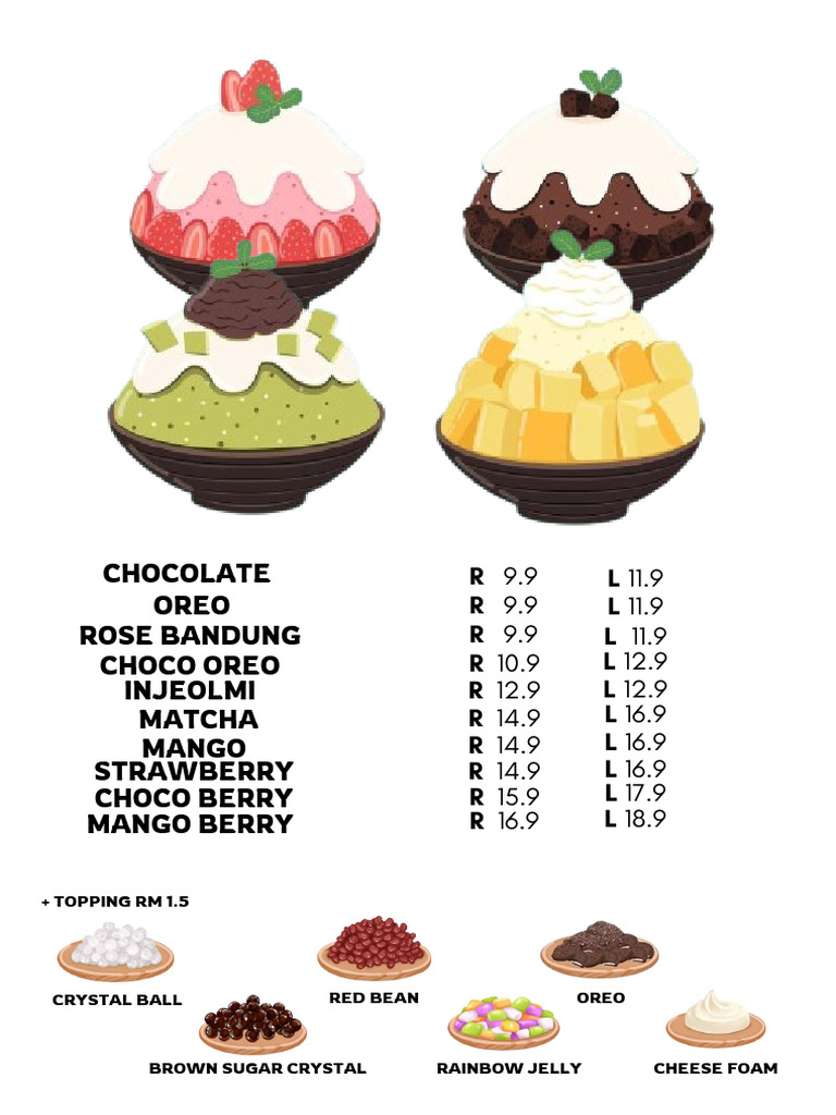 Bingsoo Toppings and Prices Menu | PDF