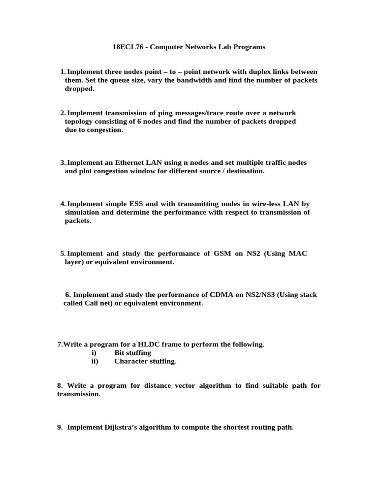 Computer Networks Lab Programs Guide | PDF