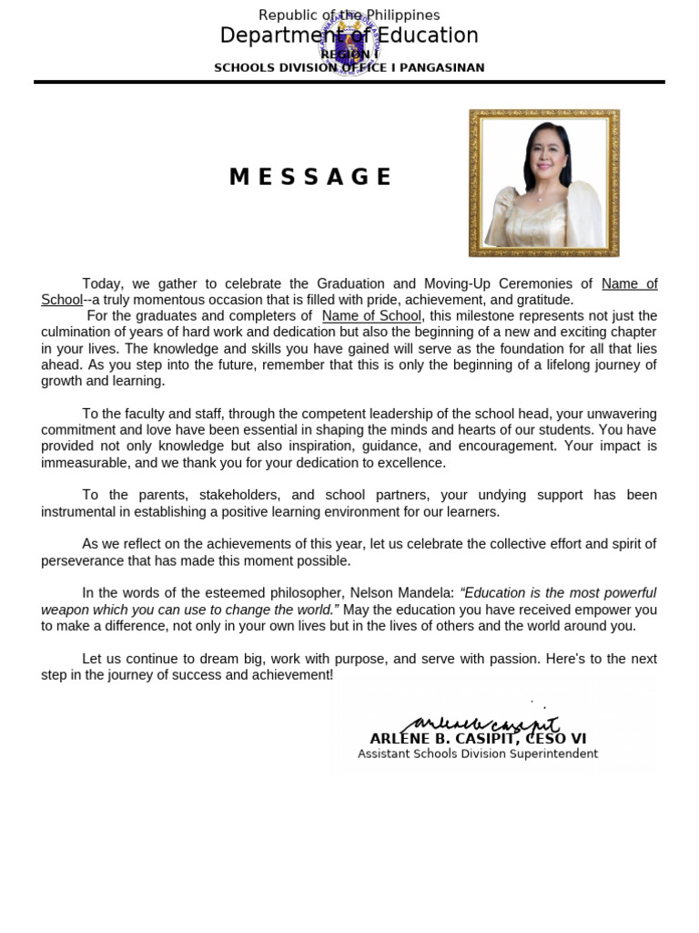 Graduation Message from Pangasinan Schools | PDF