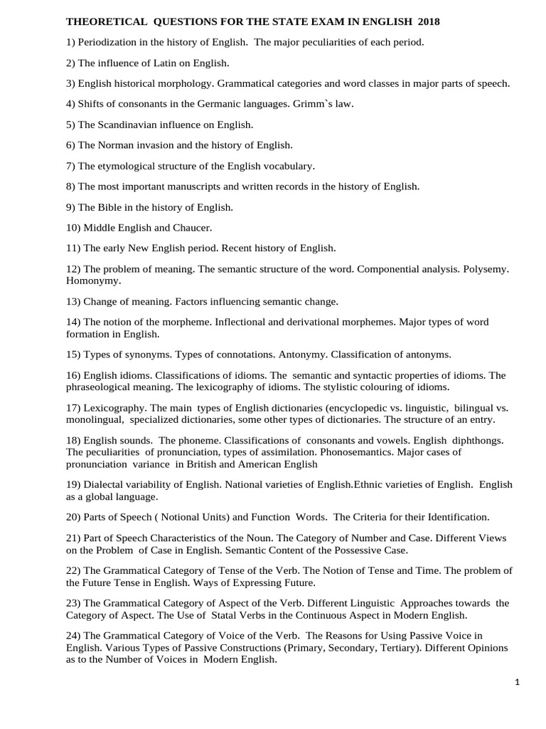 2018 English State Exam Theoretical Questions | PDF | English Language ...