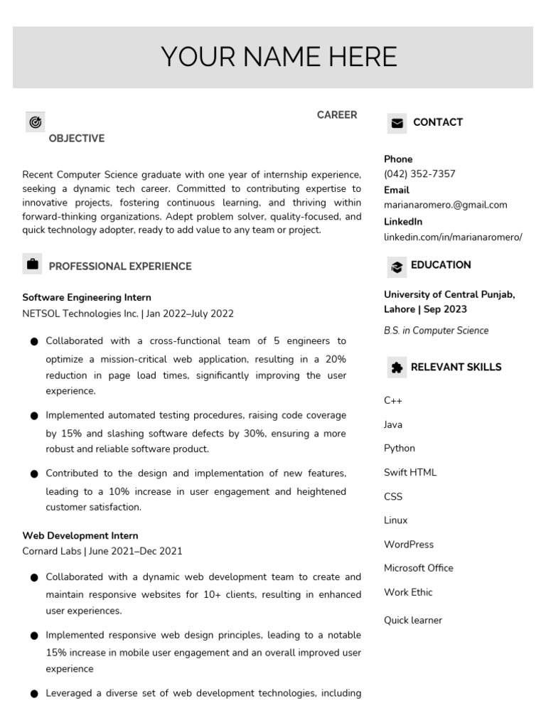 CS Resume Template | PDF | Web Development | World Wide Web
