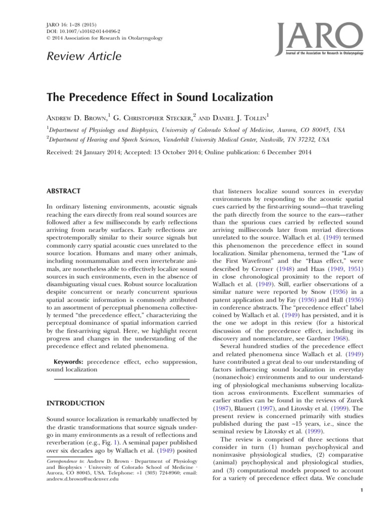 Understanding the Precedence Effect in Sound | PDF | Sound | Acoustics