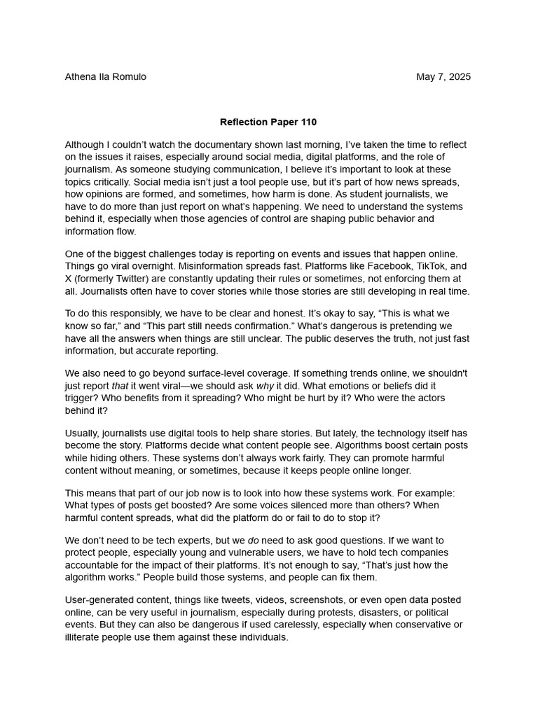 Athena Ila Romulo - Reflection Paper Assignment_ Journalism in the Age ...