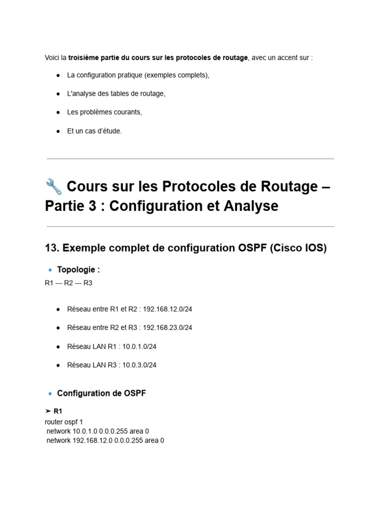 Protocoles de Routage : Configuration et Analyse | PDF | Routage ...