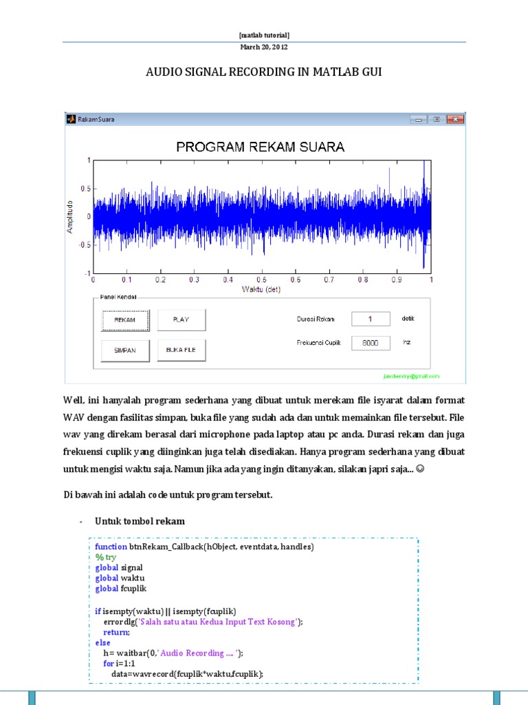 Audio Signal Recording in Matlab GUI | PDF