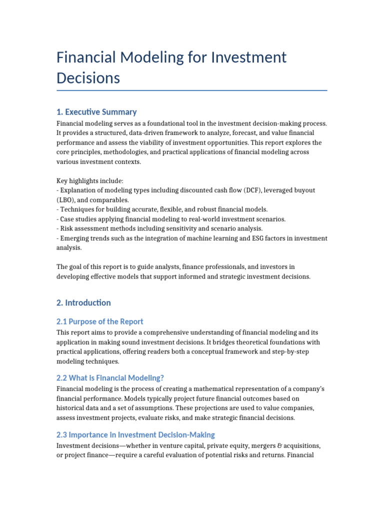 Financial Modeling for Investment Decisions | PDF | Discounted Cash ...
