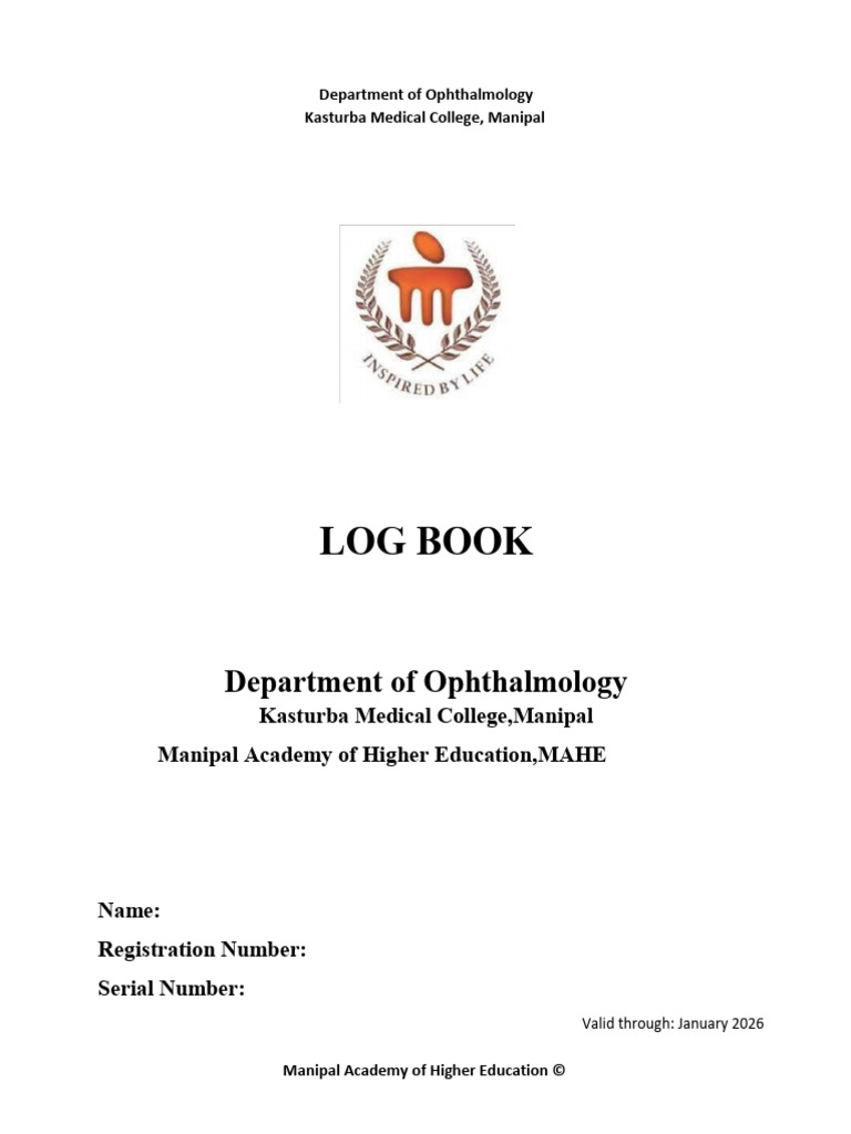 Ophthalmology Logbook for Students | PDF | Ophthalmology | Glaucoma