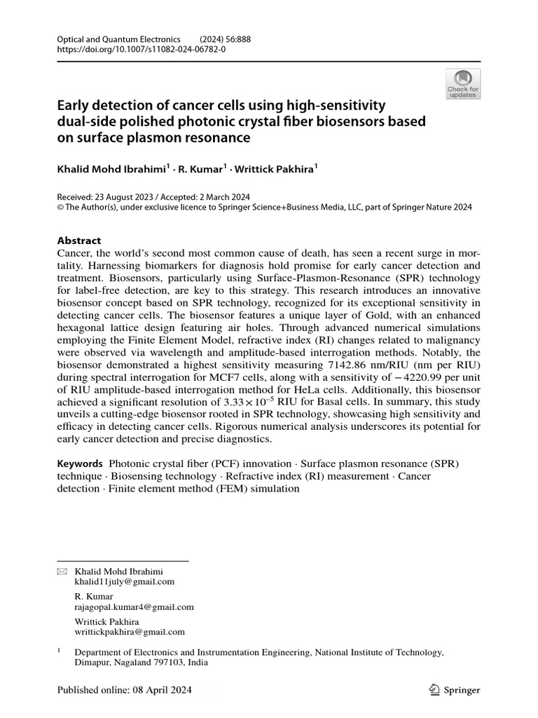 Early Detection of Cancer Cells Using High Sensitivity | PDF | Surface ...