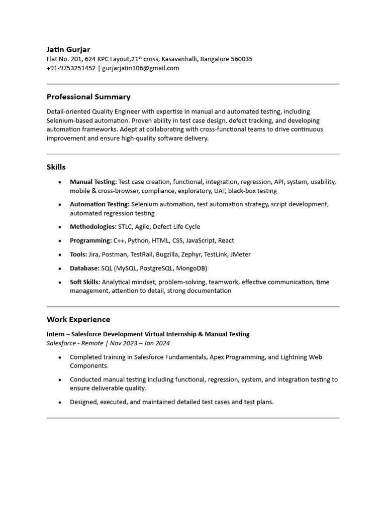 Jatin Gurjar Automation Resume | PDF | Computing | Software Engineering