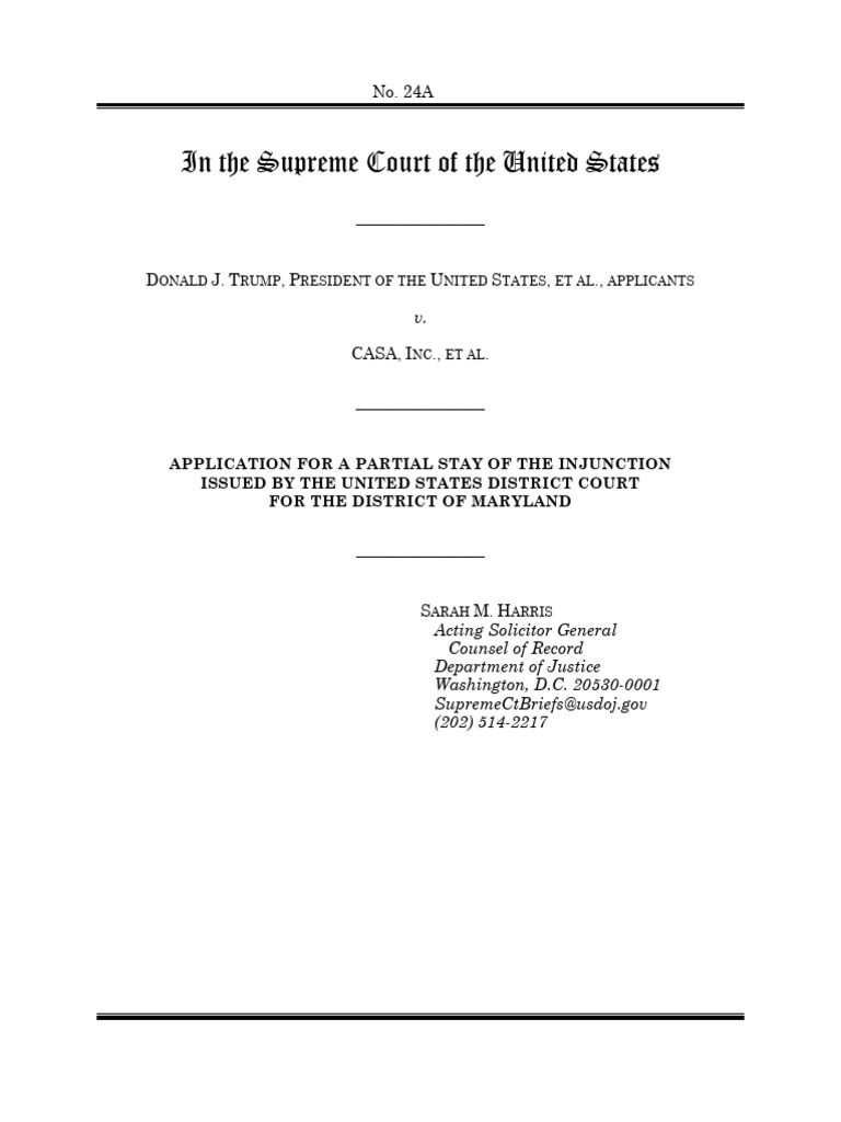 Application For A Partial Stay of The Injunction Issued by The United ...