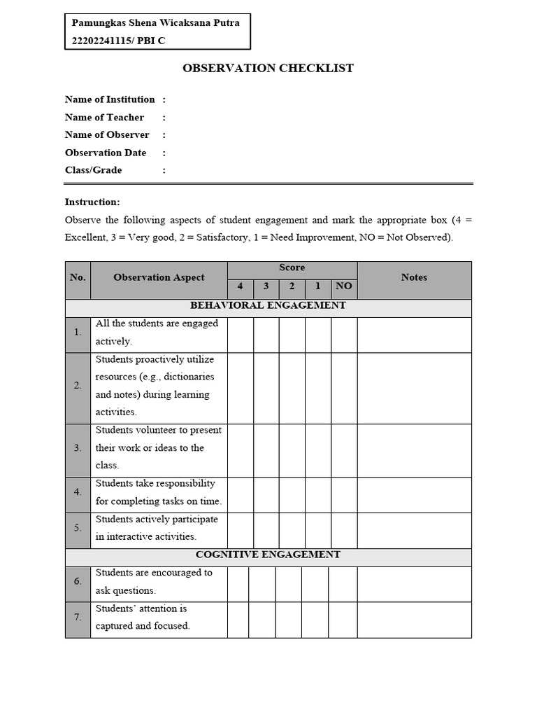 Pamungkas Shena Wicaksana Putra - Observation Checklist | PDF ...