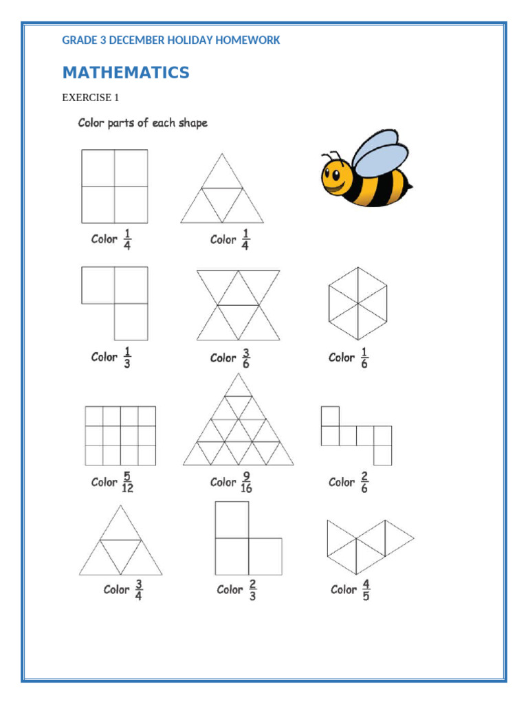 Grade 3 Holiday Math Homework | PDF | Mathematics | Arithmetic