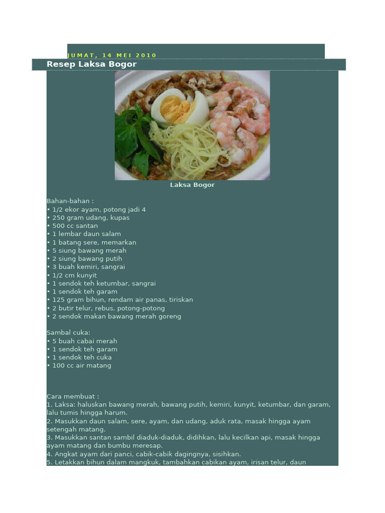 Resep Laksa Bogor Spesial | PDF