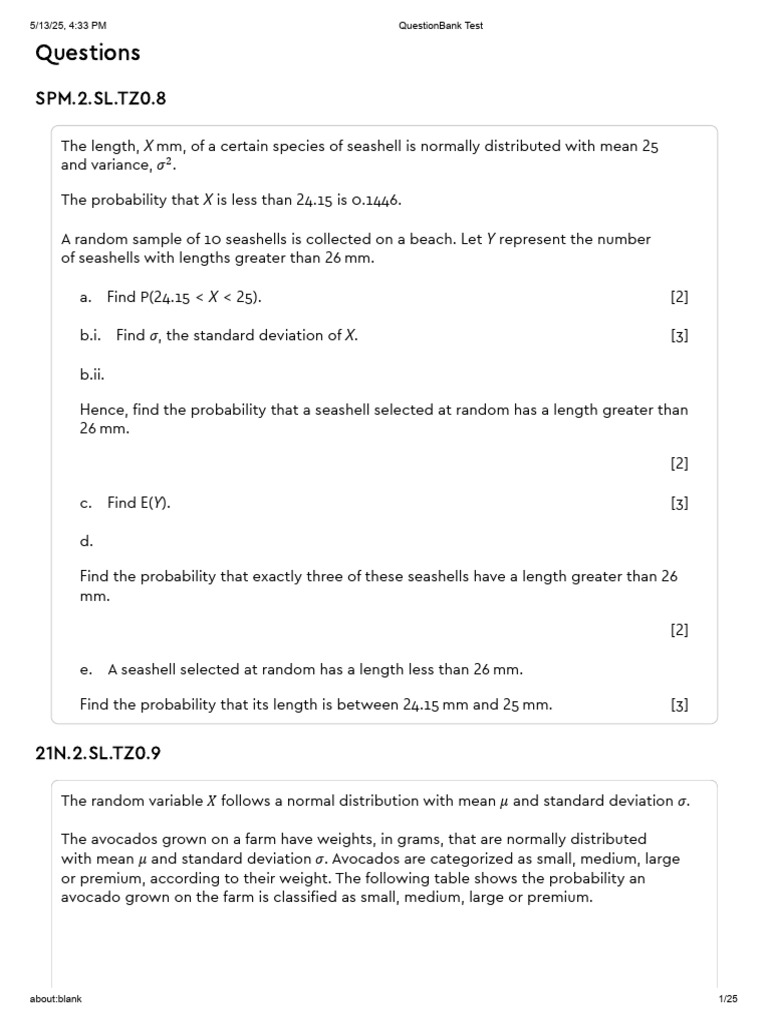 Probability and Statistics Questions | PDF | Normal Distribution ...