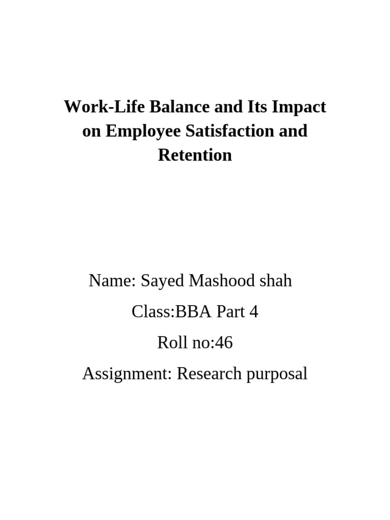 Work-Life Balance Research Proposal | PDF | Employee Retention | Work ...