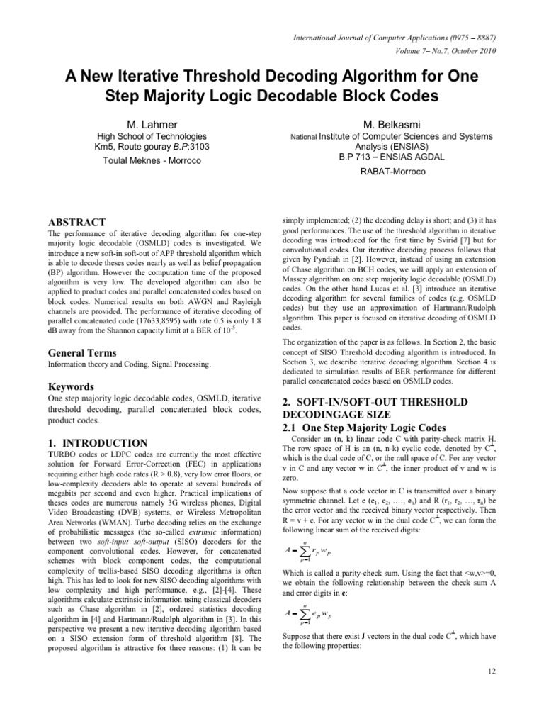 New Iterative Decoding for OSMLD Codes | PDF | Low Density Parity Check ...