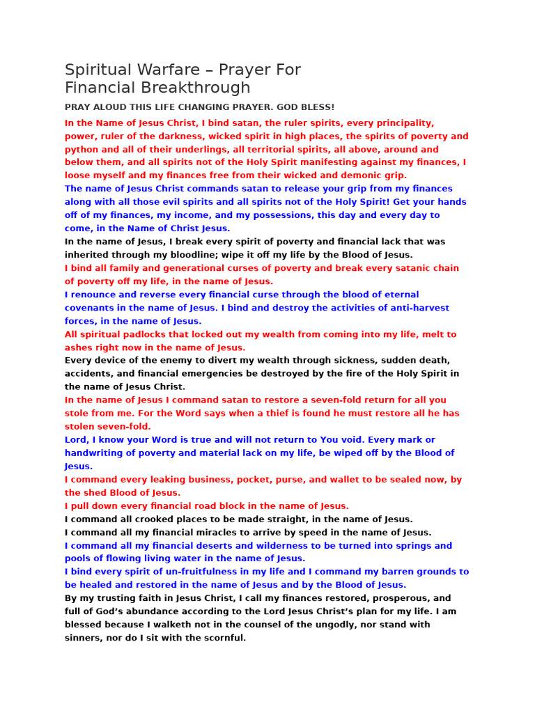 Prayer for Financial Breakthrough | PDF | Jesus | Demons