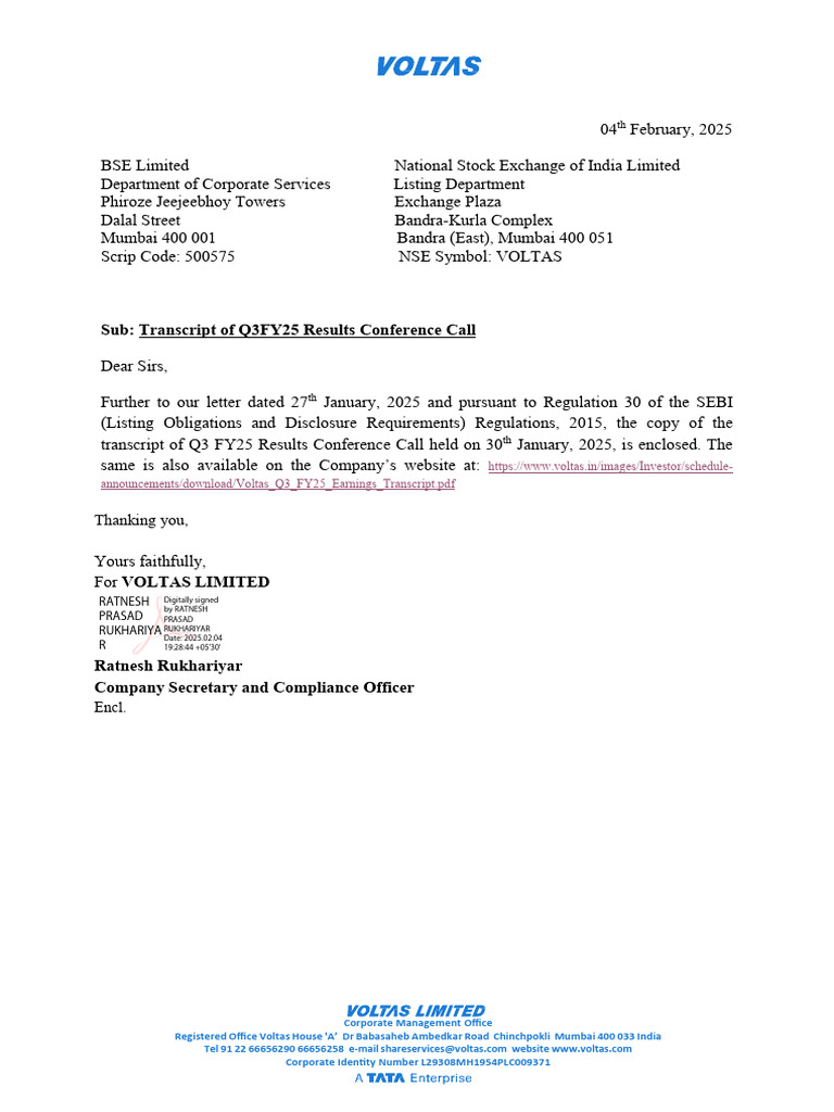 Sub: Transcript of Q3FY25 Results Conference Call: Thanking You | PDF ...