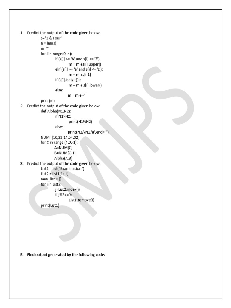 Python Code Output Predictions | PDF | Computer Programming | Software ...