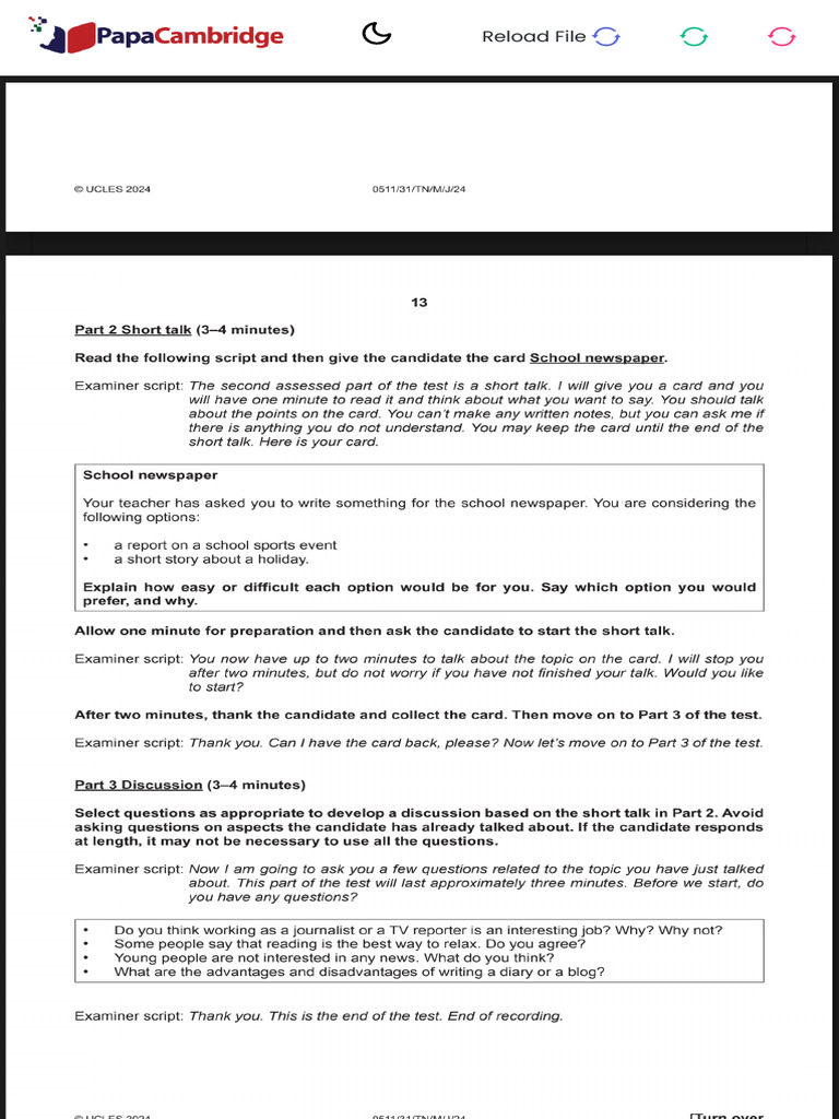 IGCSE English 0511 Short Talk Guide | PDF