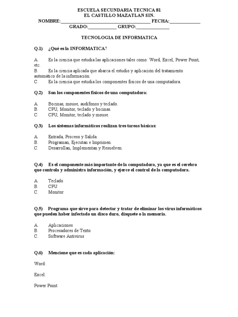 Examen de Informatica 2011-2012 | PDF