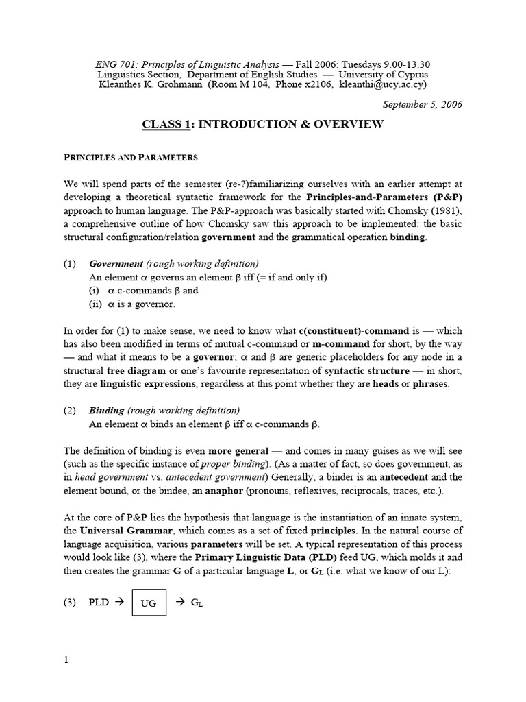 Principles and Parameters in Linguistics | PDF | Language Mechanics ...