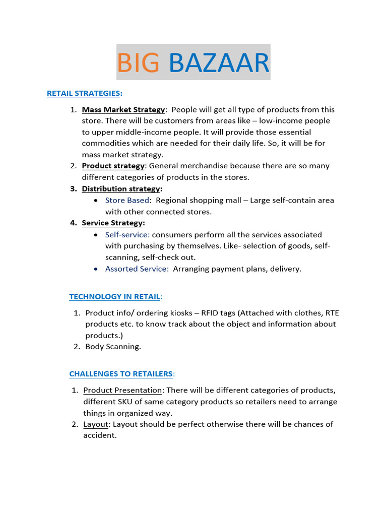 BIG Bazaar RMRM | PDF | Retail | Merchandising