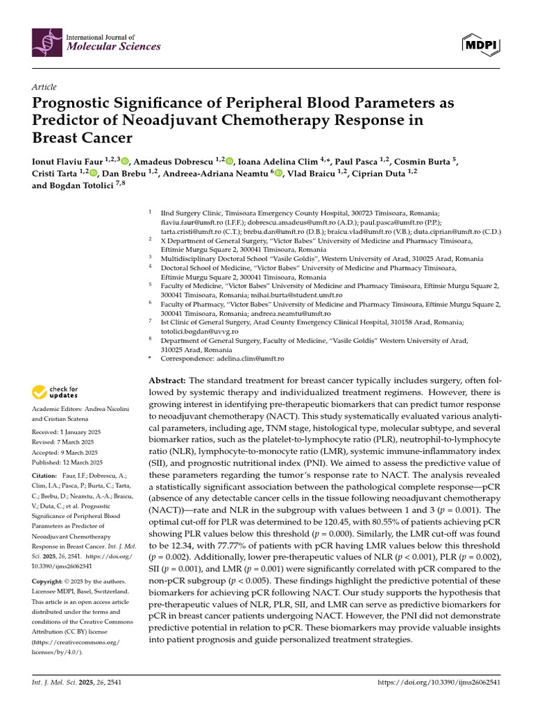 Predicting Chemotherapy Response in Breast Cancer | PDF | Biomarker ...