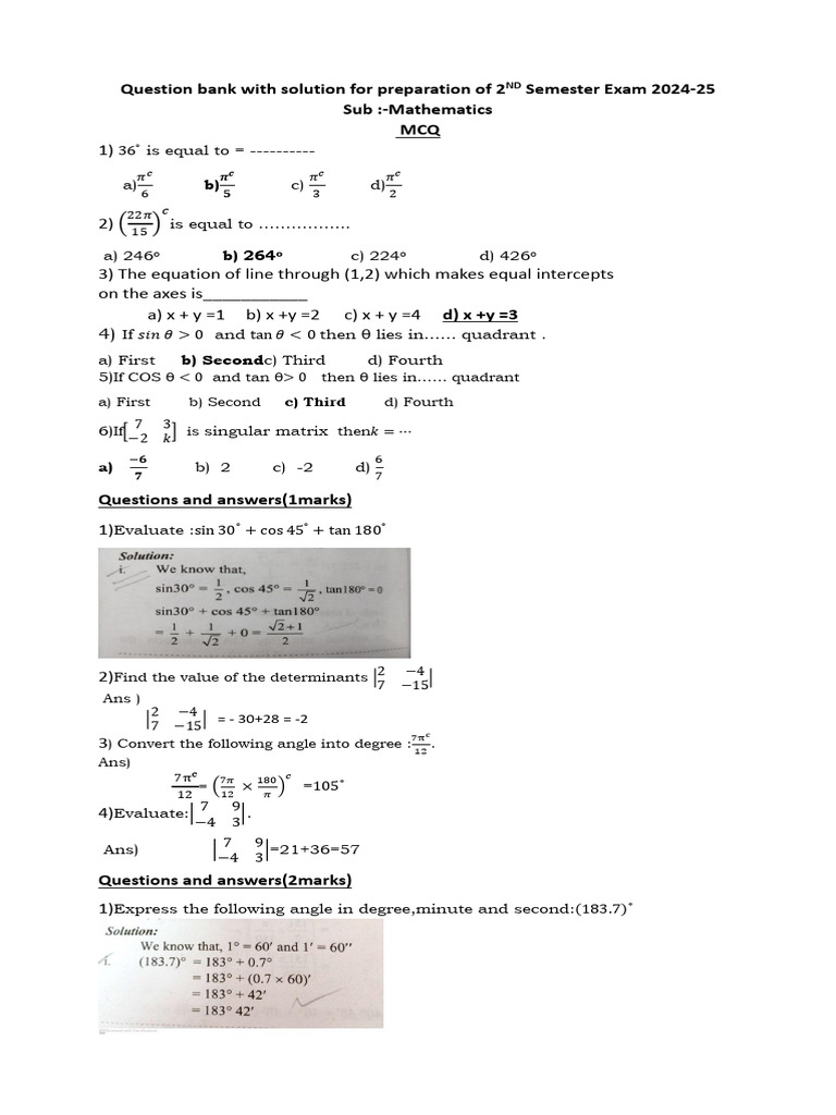 Ok, 2024-25 Question Bank 2nd Sem | PDF | Elementary Geometry ...