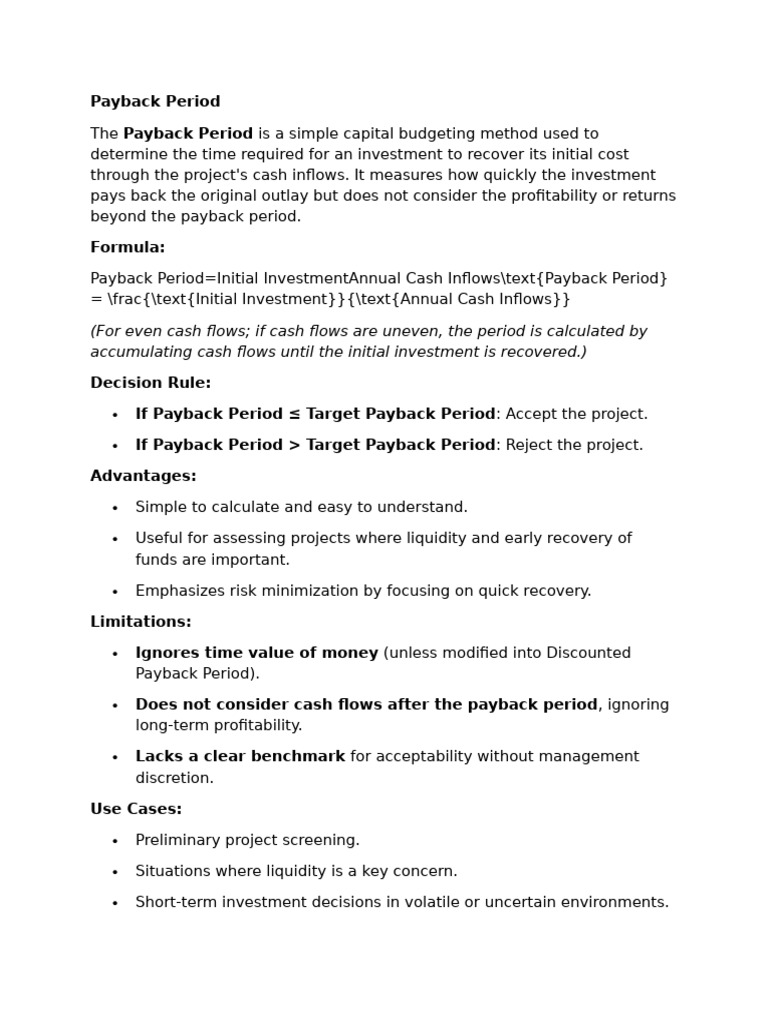 Understanding Payback Period in Investments | PDF