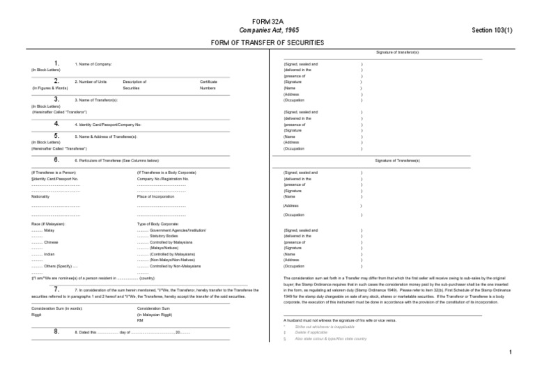 Form 32A Form of Transfer of Securities1 PDF Signature Official