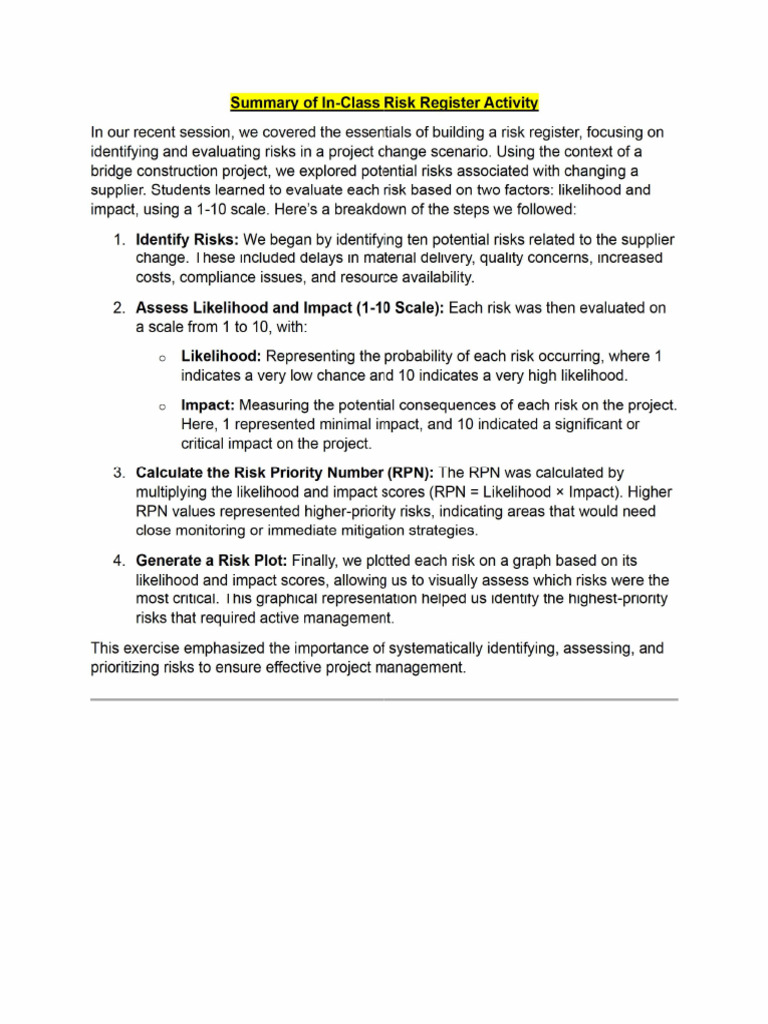 Risk Register in Class V1 | PDF