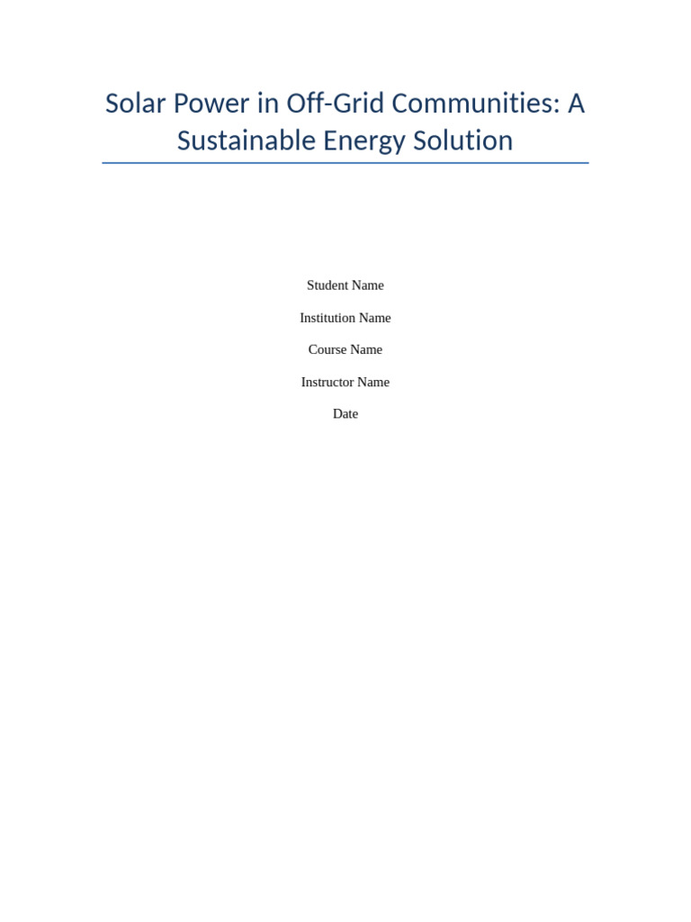 Solar Power Solutions for Off-Grid Communities | PDF | Off The Grid ...