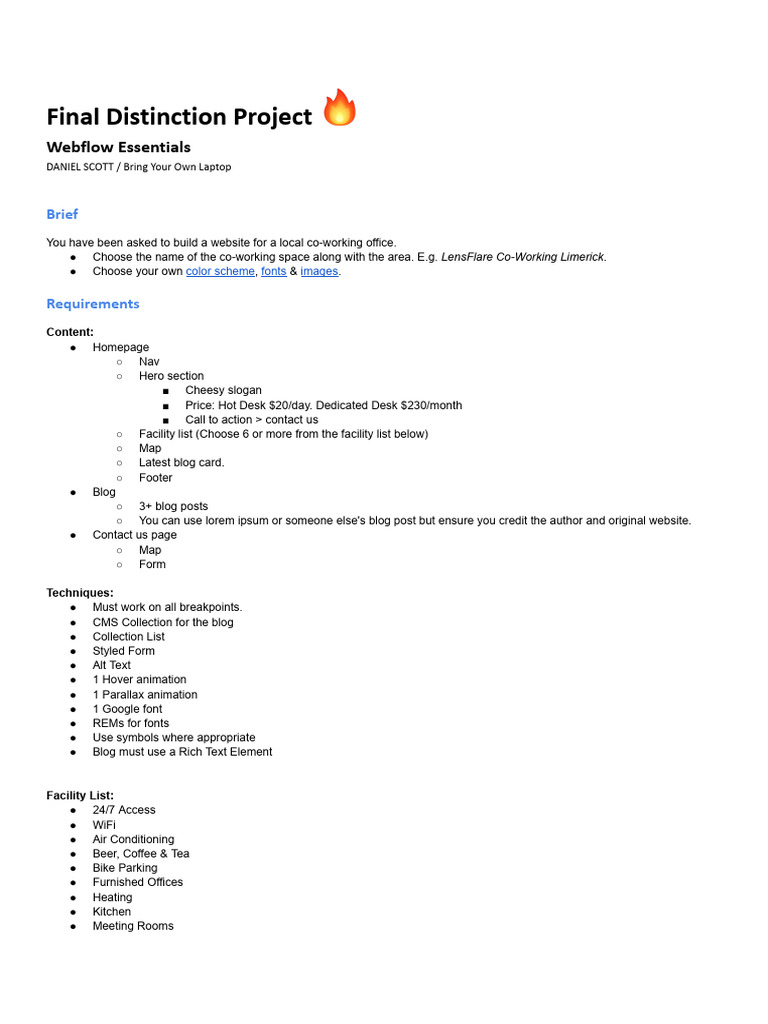 Webflow Essentials Final Project Guide | PDF