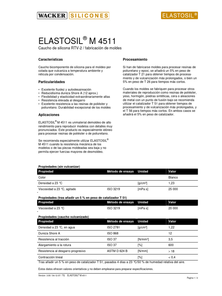 ELASTOSIL M 4511-Es-03 | PDF | Caucho natural | Sustancias químicas