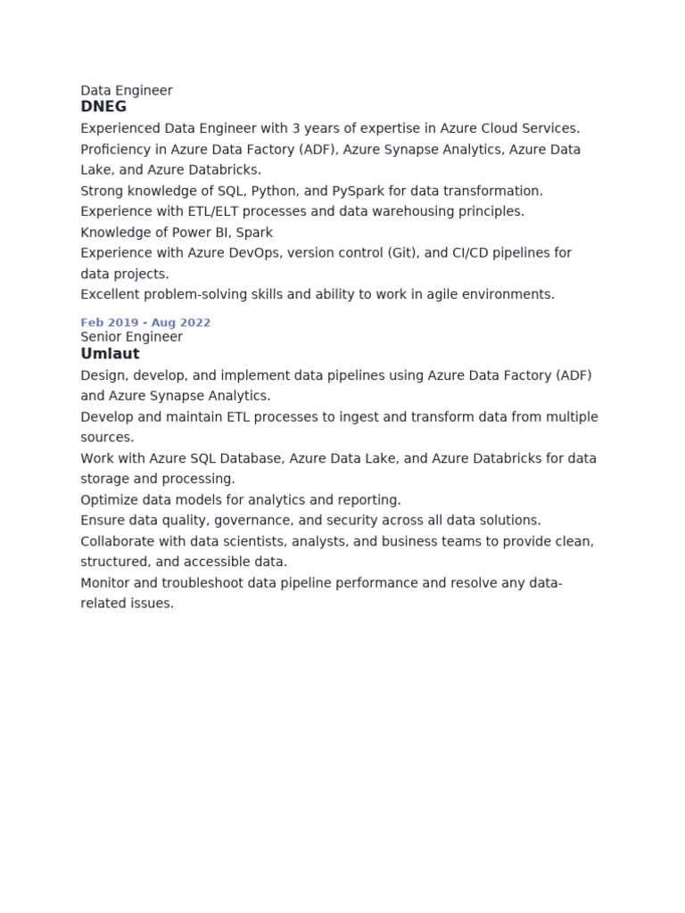 Azure Data Engineer with ETL Expertise | PDF