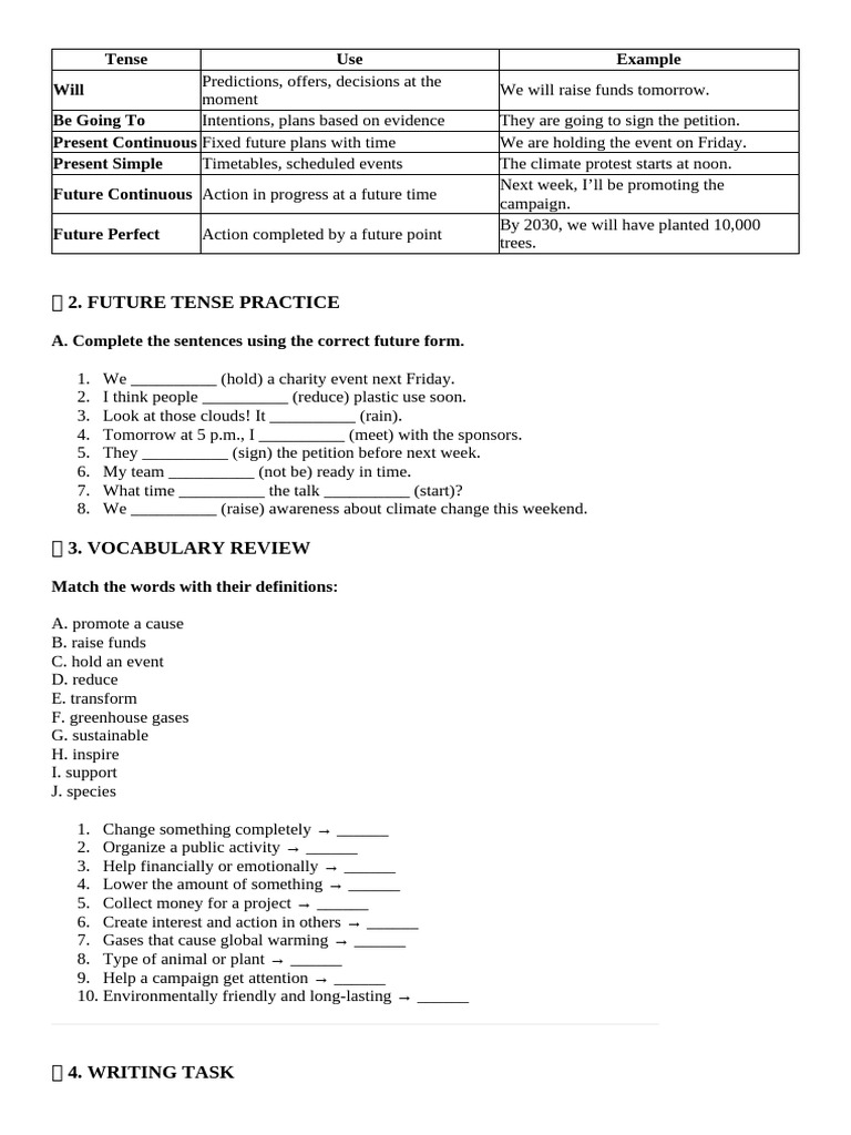 Future Tenses and Environmental Actions | PDF | Climate Change ...