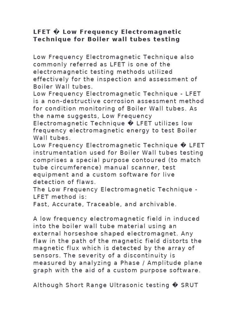 LFET for Boiler Wall Tube Testing | PDF | Ultrasound | Applied And ...