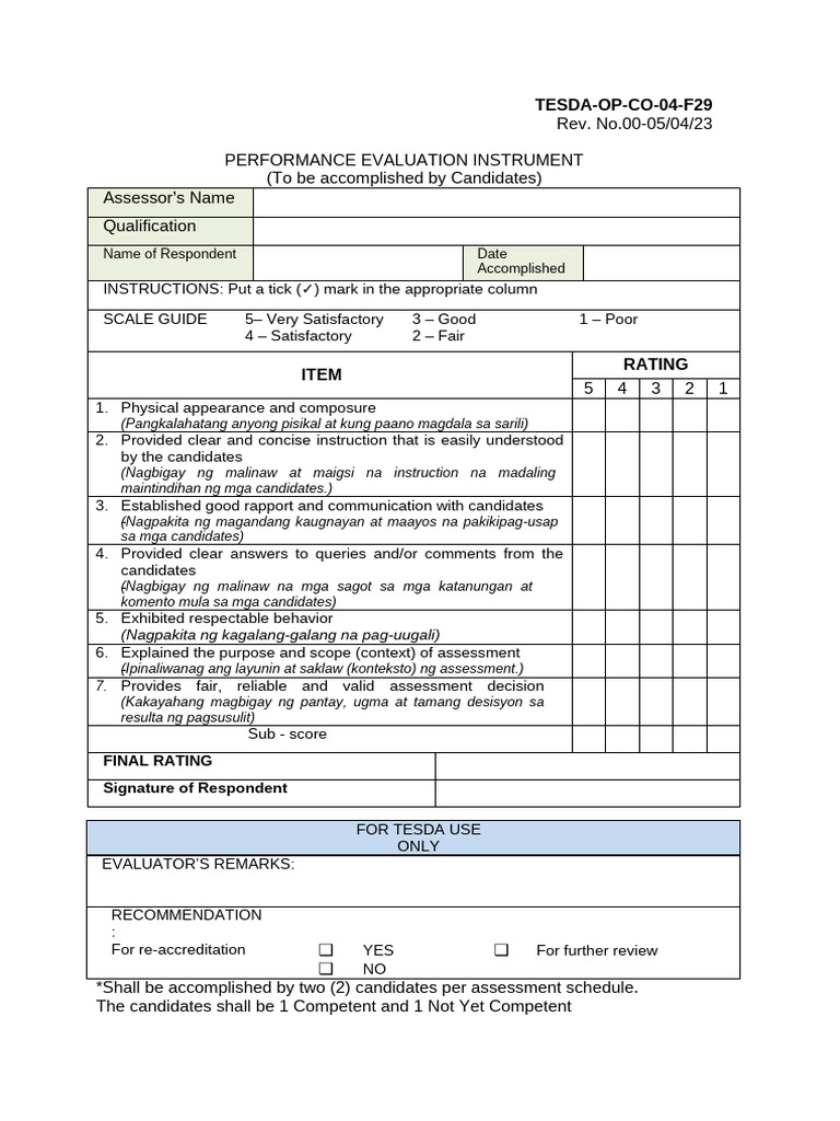 Performance Evaluation for Assessors | PDF