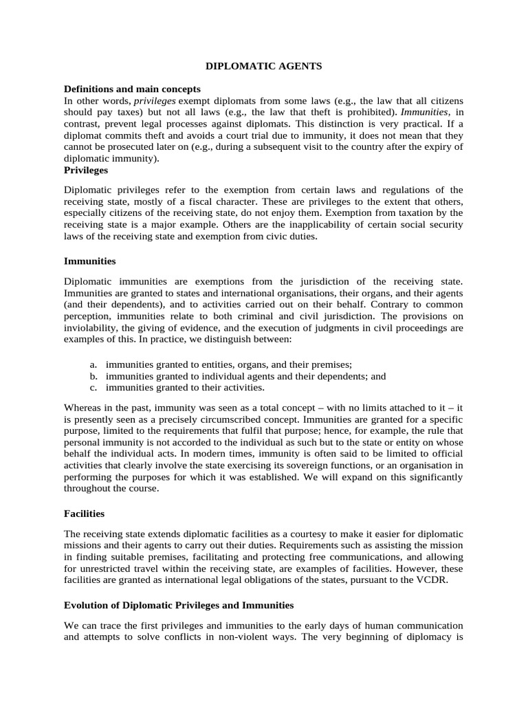 Diplomatic Agents: Privileges and Immunities | PDF | Diplomacy ...