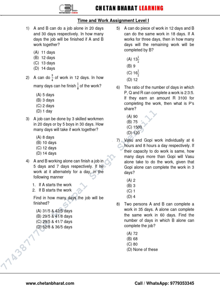 1745909771-Time and Work Assingment Level I | PDF