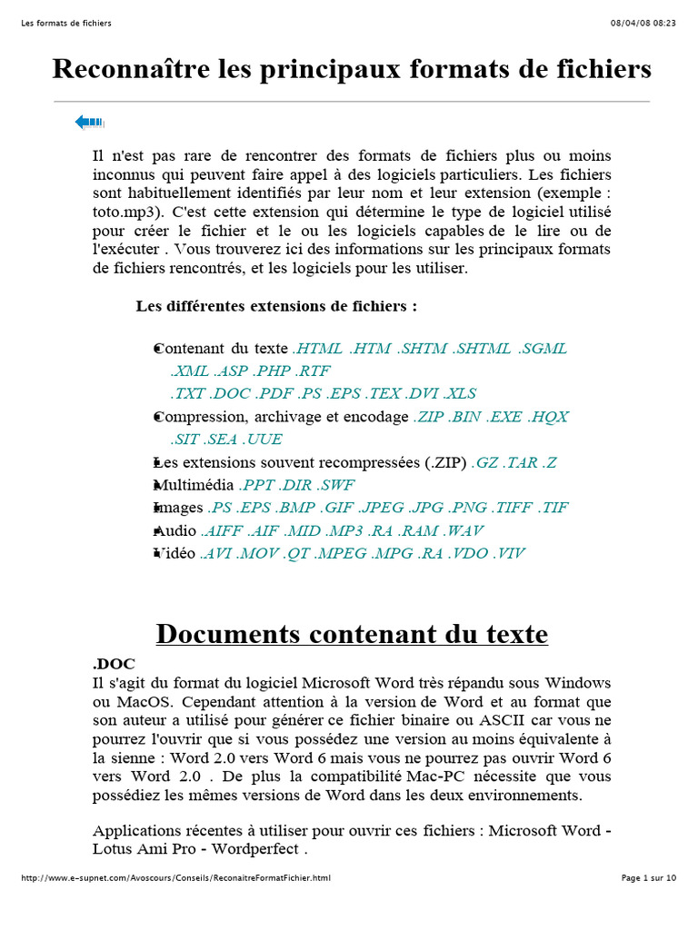 Classification des formats de fichiers | PDF | XML | Microsoft Word