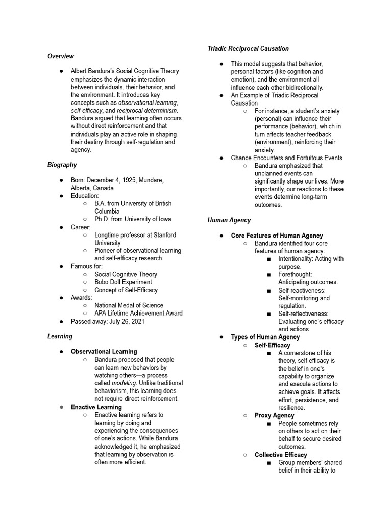 Bandura's Social Cognitive Theory Explained | PDF | Self Efficacy ...
