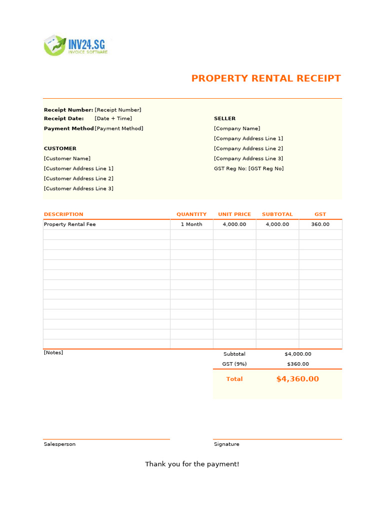 Property Rental Receipt Summary | PDF