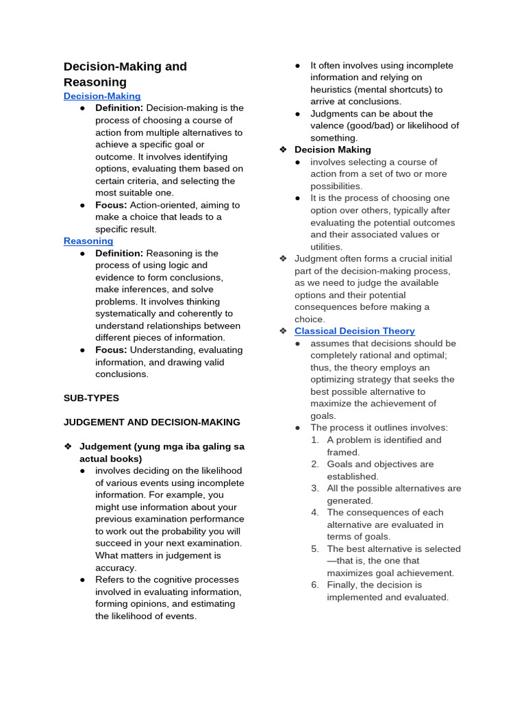 Decision Making and Reasoning | PDF | Bias | Logic