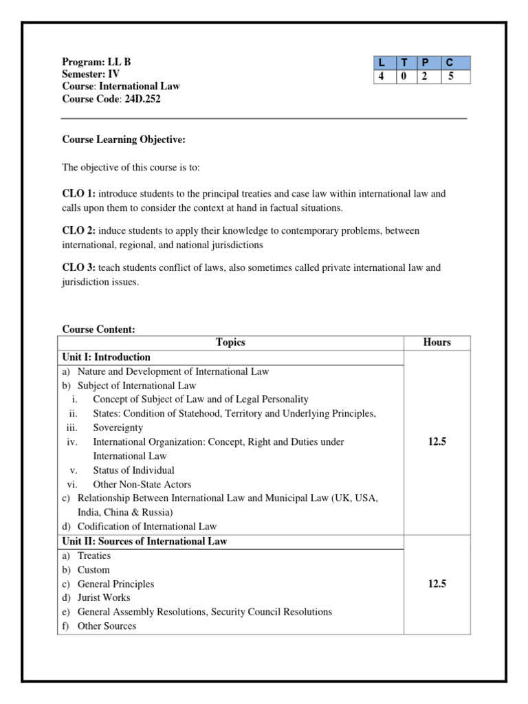 International Law Course Syllabus | PDF | International Law | Jurisdiction