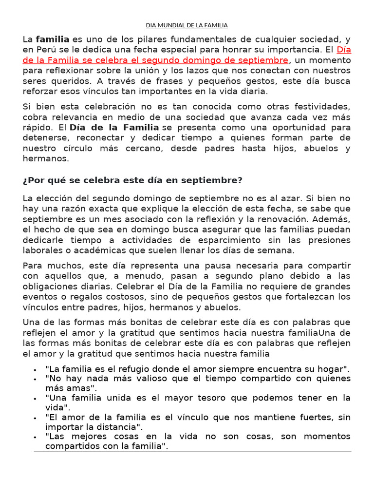 Familia: Día de La Familia Se Celebra El Segundo Domingo de Septiembre ...